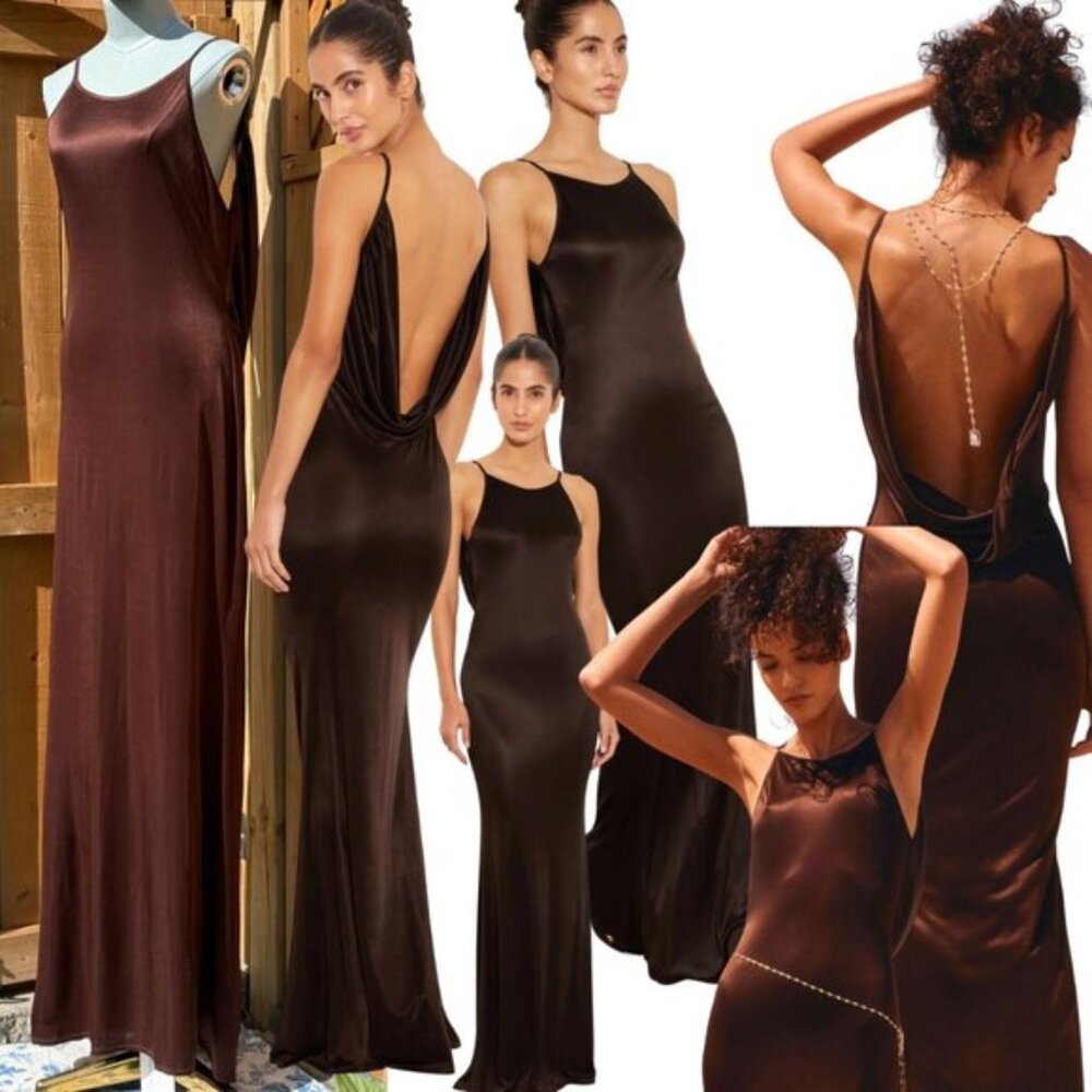 🆕 RAT & BOA 🧿 NWT Deia Slinky Little Brown Jersey Dress, Sz XL US 10